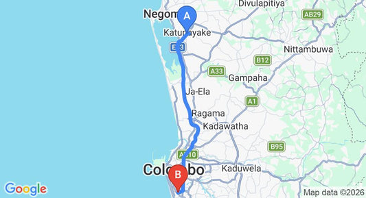 Driving route map: Colombo Airport (CMB) to ME Colombo Hotel, Colombo (36 km, approx 51 min private transfer)