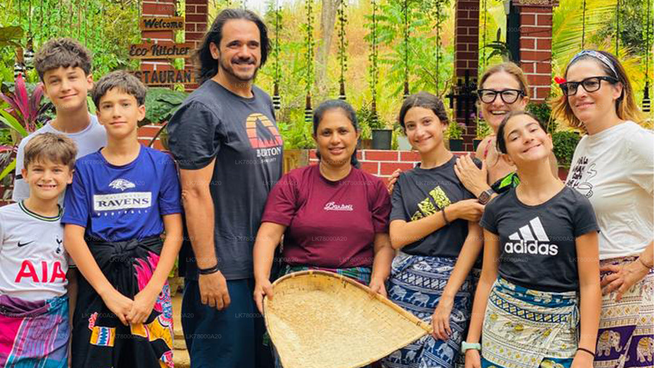 Group of people posing outdoors with a woven basket