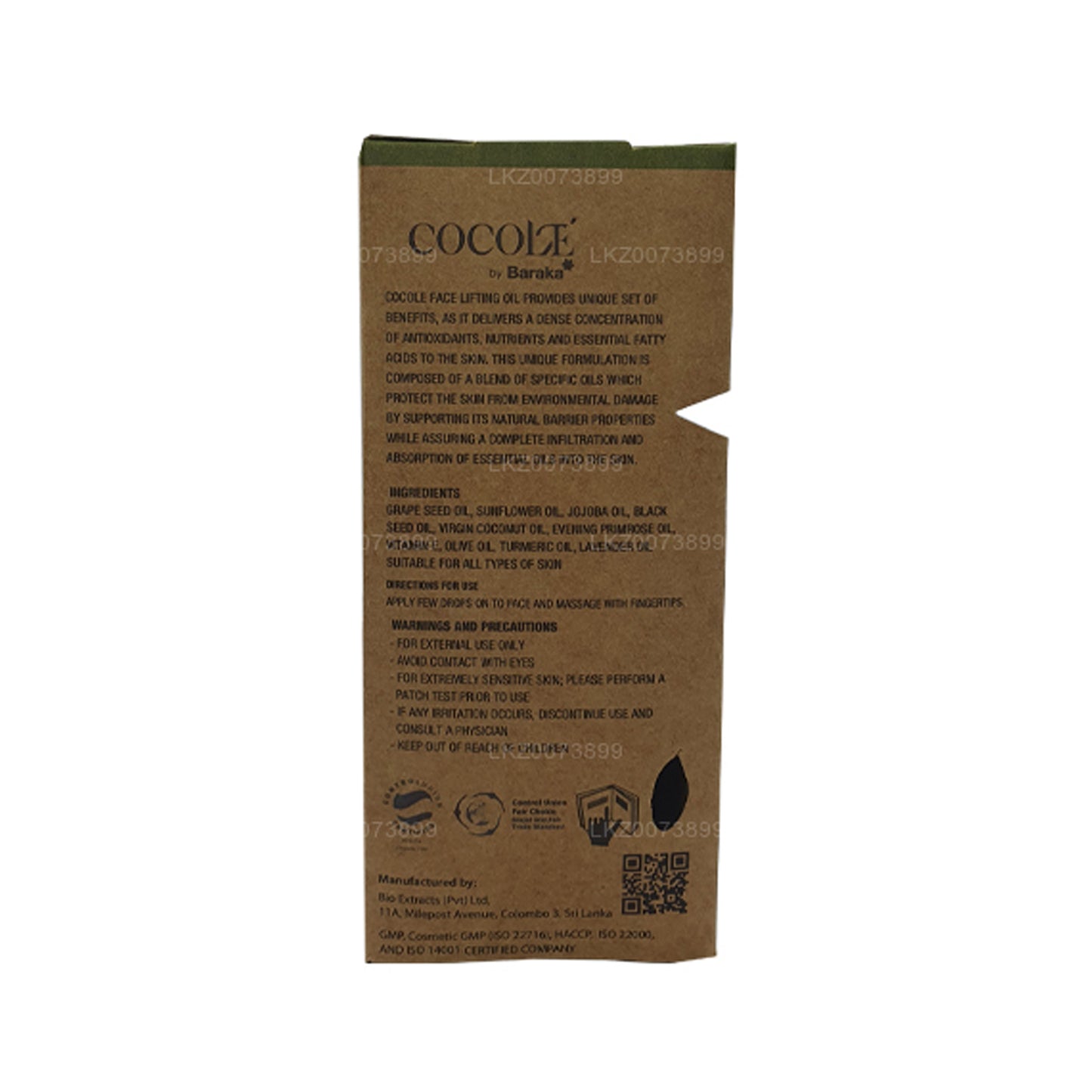 Huile liftante pour le visage Baraka Cocole (30 ml)