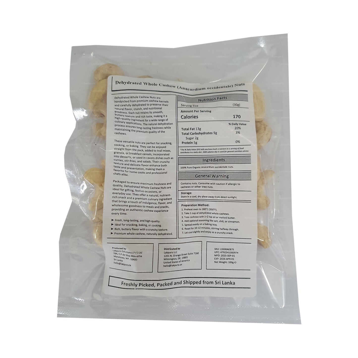 Lakpura® Dehydrated Whole Cashew Nuts