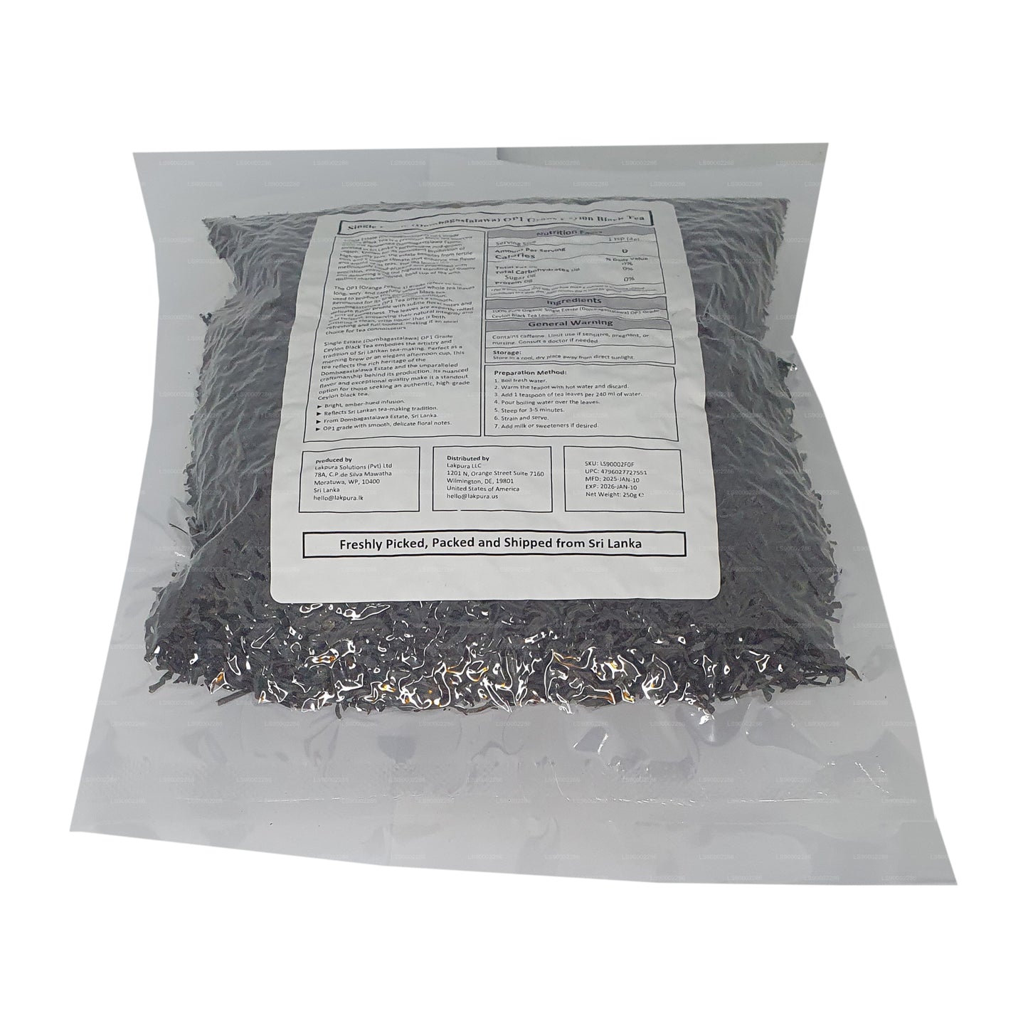 Lakpura Single Estate (Dombagastalawa) OP1 Grade Ceylon Black Tea Pack