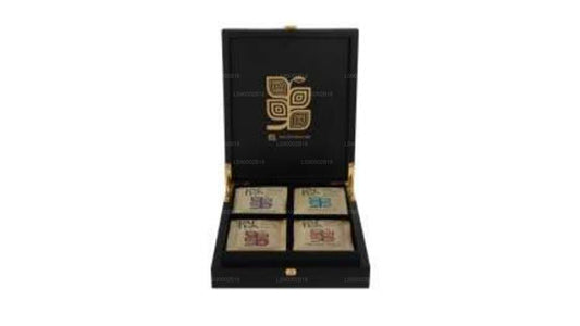 وعاء خشبي مغلق من 4 أقسام للشاي الجاف