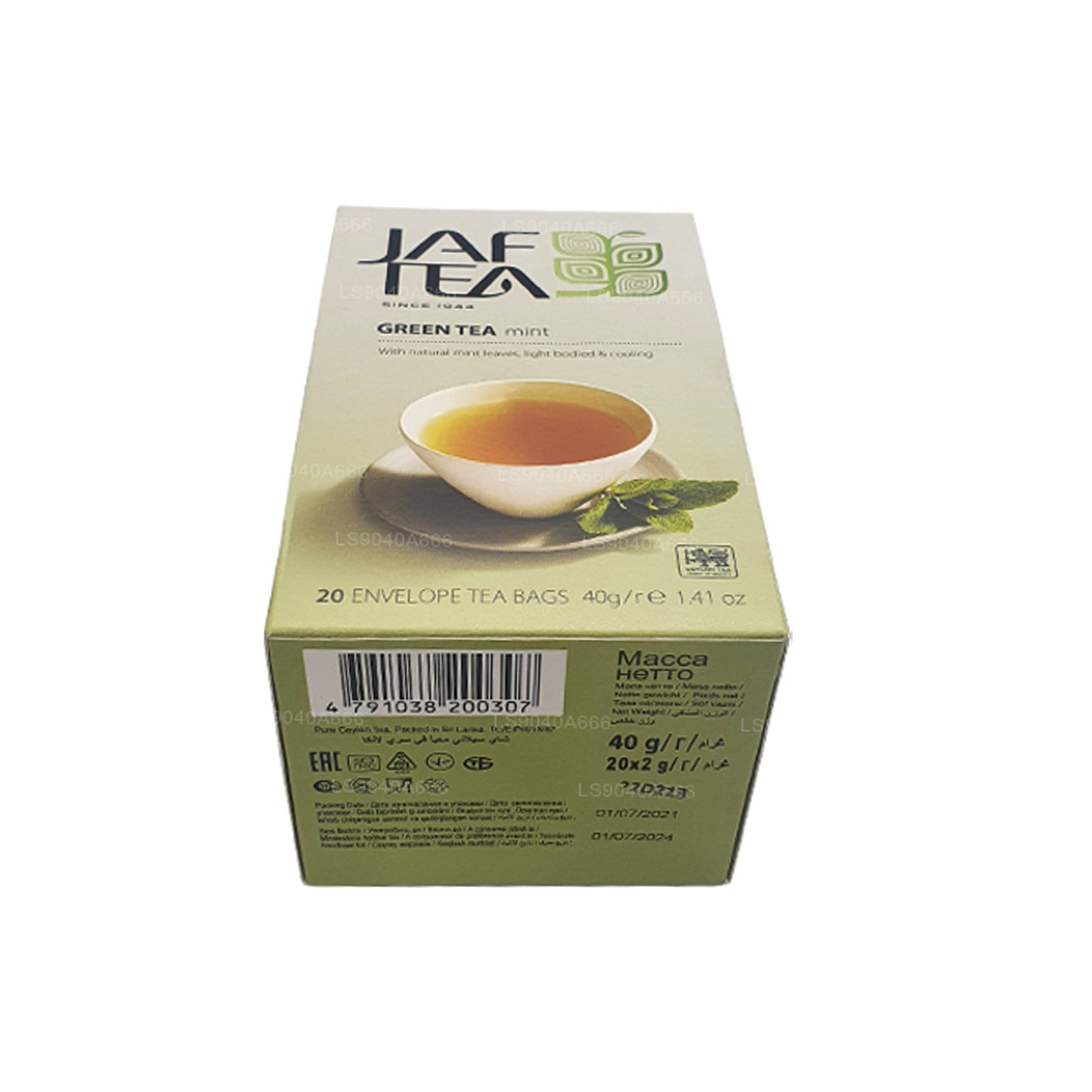 أكياس شاي مغلفة برقائق النعناع من مجموعة Jaf Tea Pure Green Collection (40 جم)