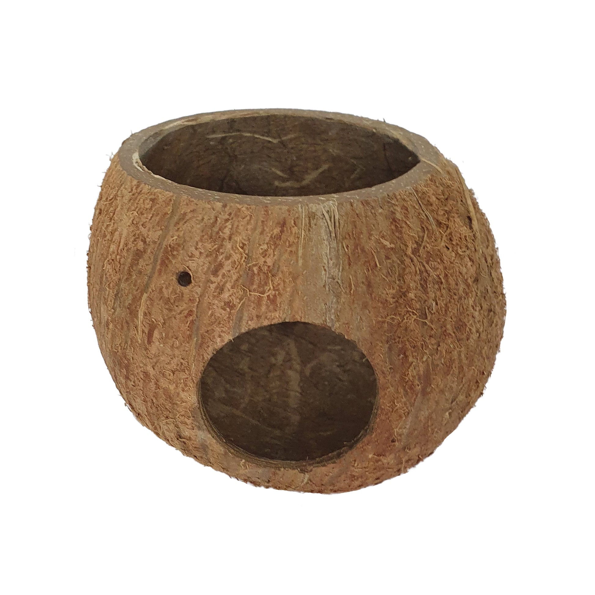 Bivenro Natural 3/4 Coconut Shell Cave offers a safe, eco-friendly hideout for fish, shrimp & reptiles. Durable, unique, and perfect for aquariums or terrariums.