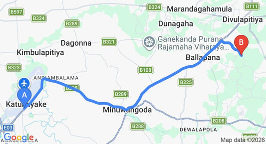 Driving route map: Colombo Airport (CMB) to Mabodale (19 km, approx 39 min private transfer)