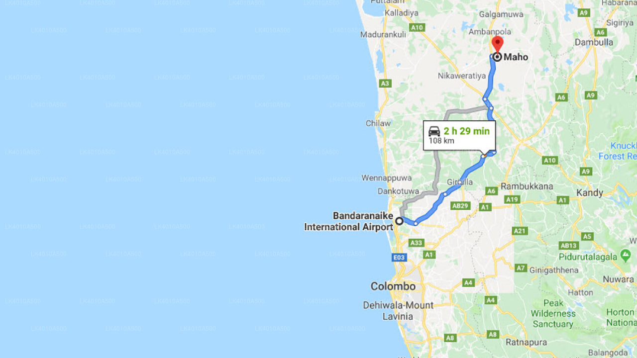 Colombo Airport (CMB) to Maho City Private Transfer