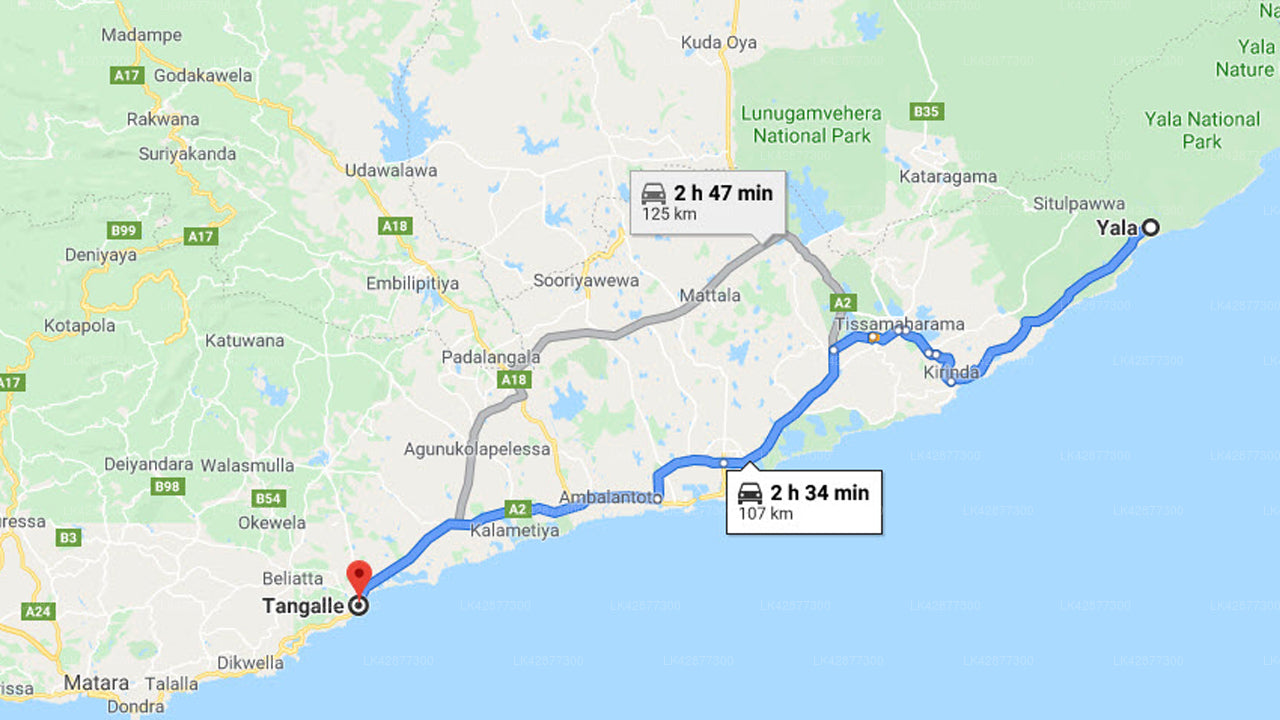 Yala City to Tangalle City Private Transfer